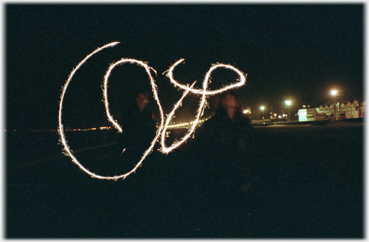 Pattern described in the dark air with sparklers.