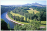 The view over the River Tweed towards the Eidons in southern Scotland.