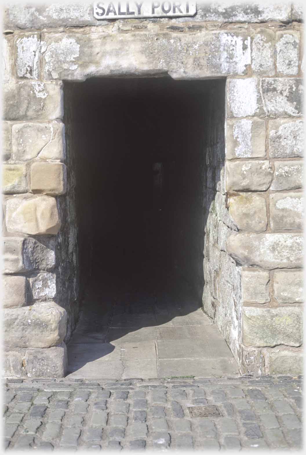 Entrance to tunnel through wall.
