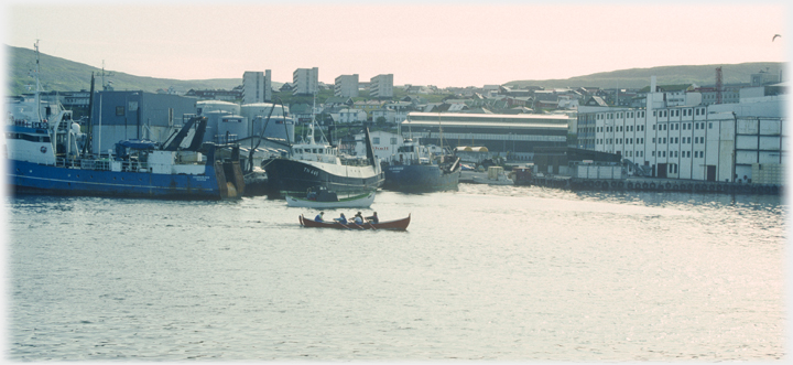 Harbour with rowing practice.
