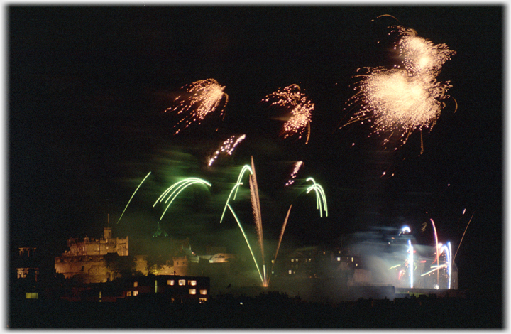 Various fireworks and castle.