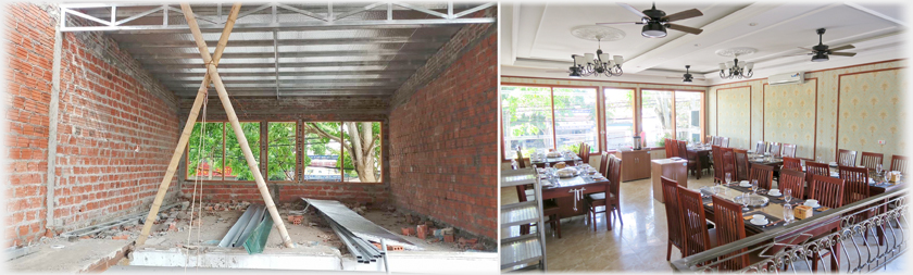 Upper dining room, before and after.