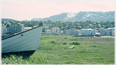 Akureyri town and boat.