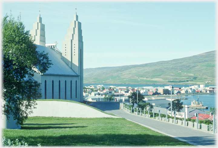 Akureyri church and town.