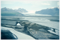 The Vatnajokull glacier flows into the sea.