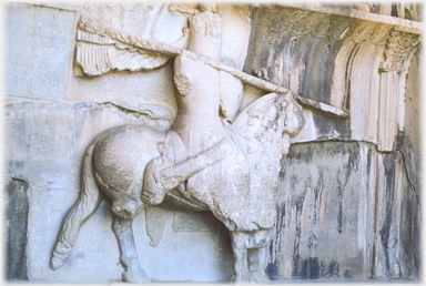 Khosraw II in armour on horseback.