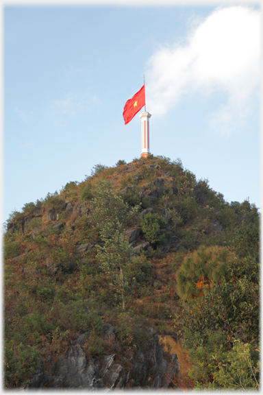 Flag tower on its hill.
