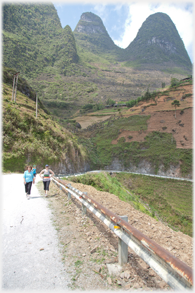 Visitors walking in the pass.