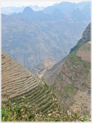 Terraced hillside and the gorge.