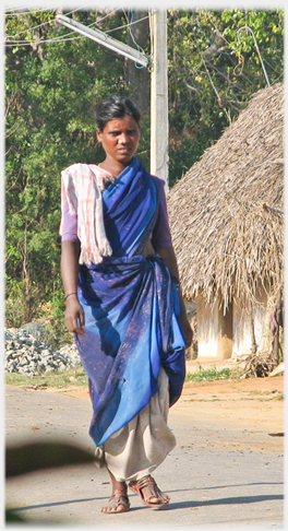 Woman in blue sari.