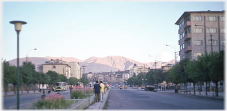 Erzurum street with mountains