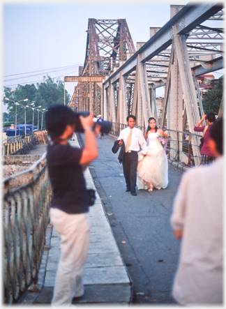 Wedding on railway bridge.