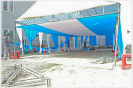 Marquee with its curtain walls.