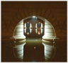 Circular pillars and arches under Glasgow's Central Station.