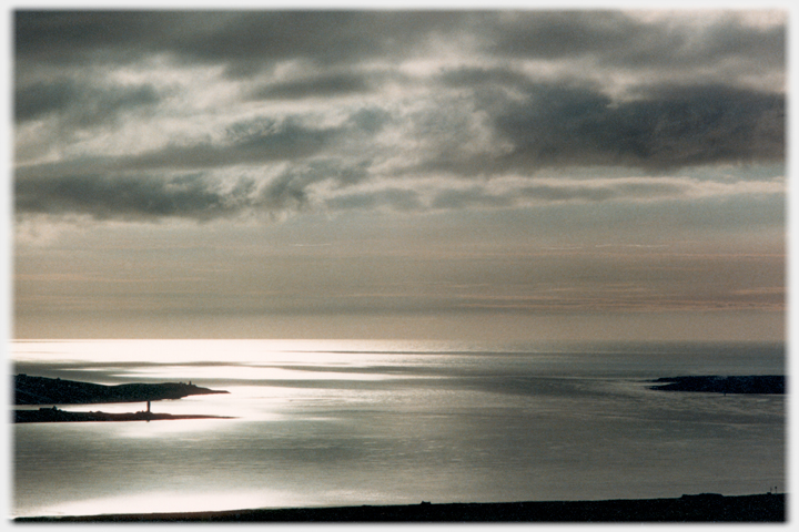 The view across Hoy Sound in Orkney, light on the sea.