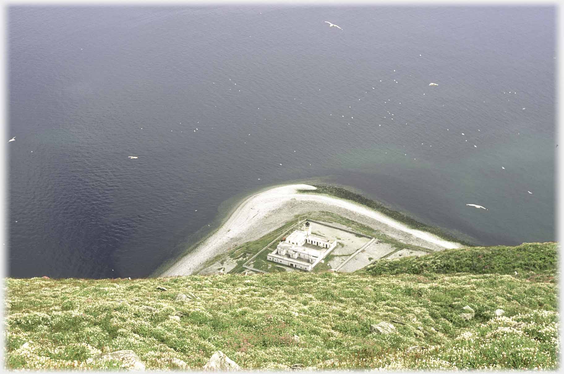 Looking down on the lighthouse from the hill above.