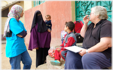 Woman and child consulting.