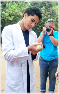 Vet with chick.