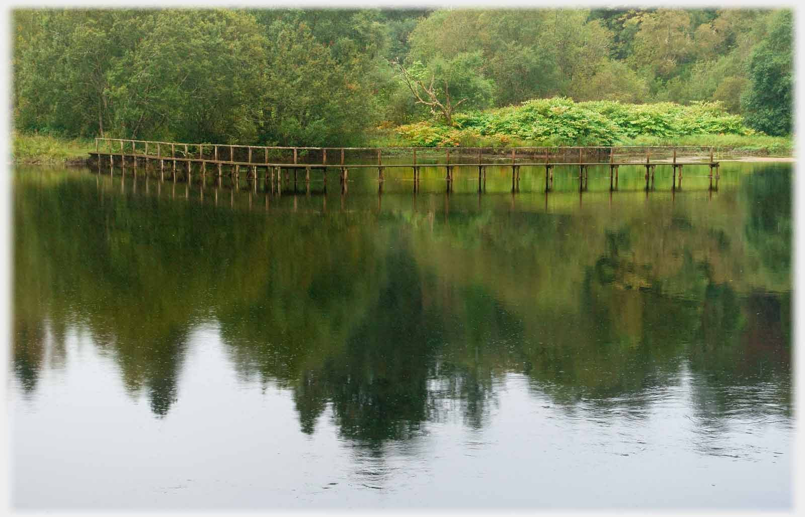 Pier curving out along river for fishing.