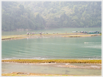 Line of visitors leaving boat.