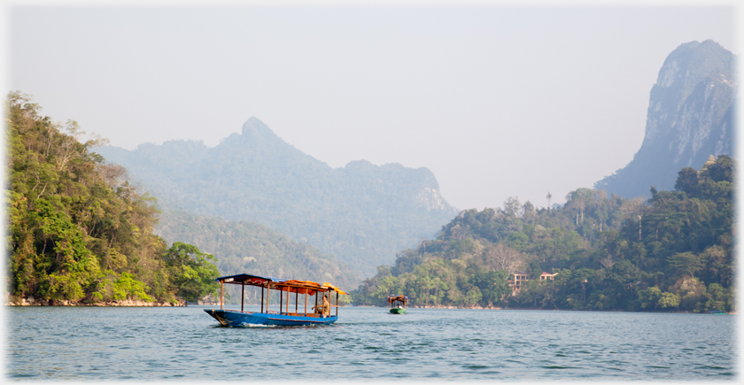 Tourist launches on lake.