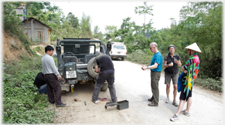 Jeep with puncture.