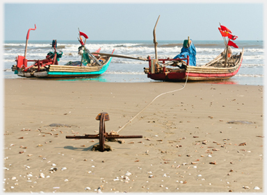 Anchored boats