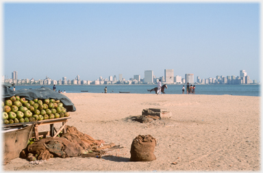Beach City-scape and coconut stall.