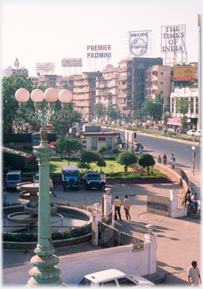 Lamp-post and advertisements on Marine Drive.