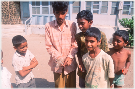 Boys with sparrow.