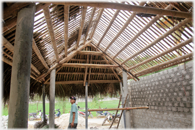 Bamboo framework of the roof.