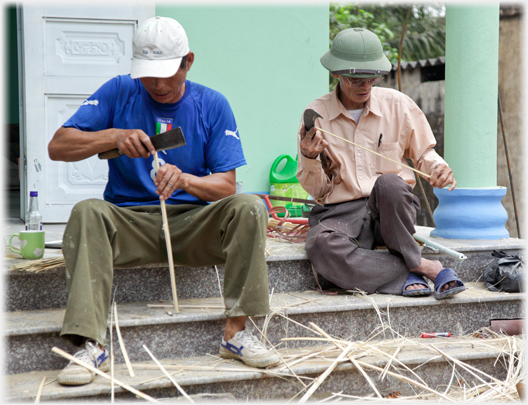 Cutting ties from bamboo.