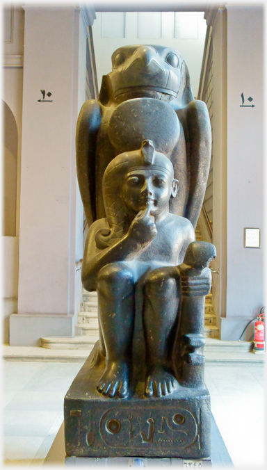 Ramses II as boy under falcon.