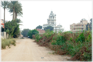 Road with houses and the fantasy building.