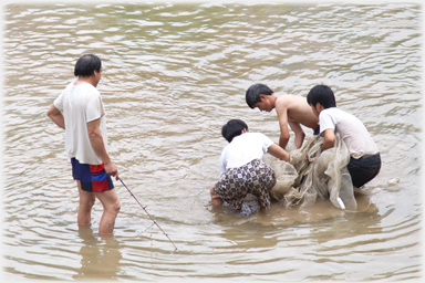 Net being made into a bundle.