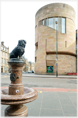 Greyfriears Bobby and new Museum building.