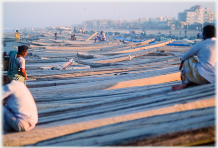 View along line of disassembled boats.