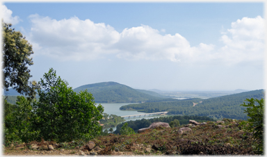 The reservoir and bridge from the hill.