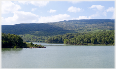 Reservoir below the hill with the pagodas.