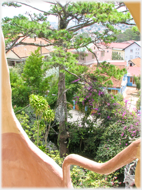 View from a window into the town.