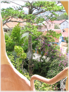 View from a window into the town.