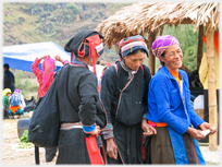 Three women at a market in northern Vietnam.