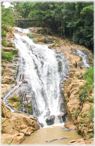 The main Tiger Wood falls with small figure showing scale.