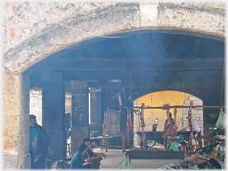 Inside a covered part of the market.