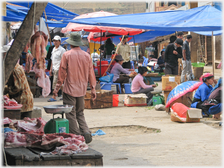 Butchers scales and street vendors.