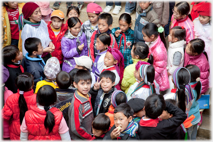 Teacher and children.