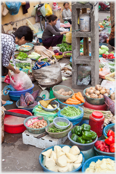 Vegetables across pavement.