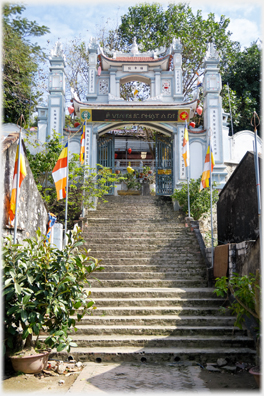 The entrance gate at the top of the steps.