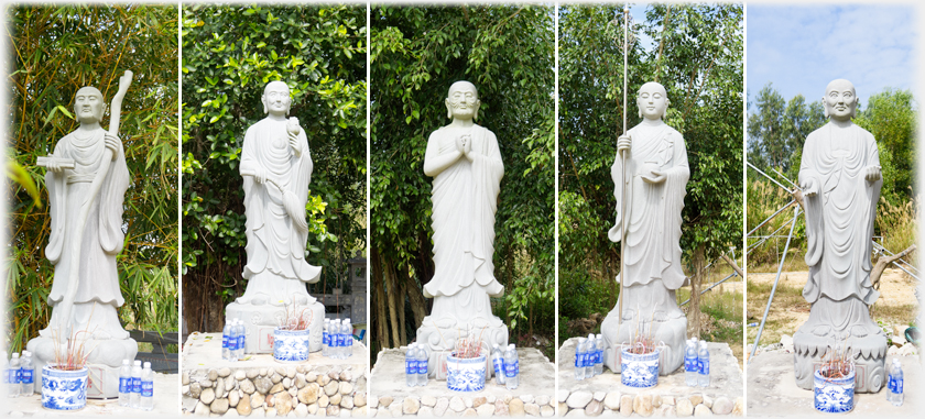 Composite of the five standing figures on the north of the square.