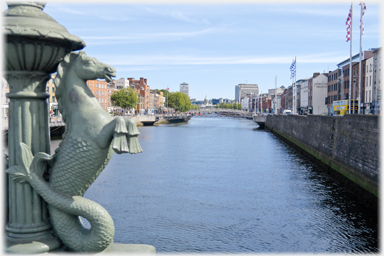 Seahorse on lamp post.